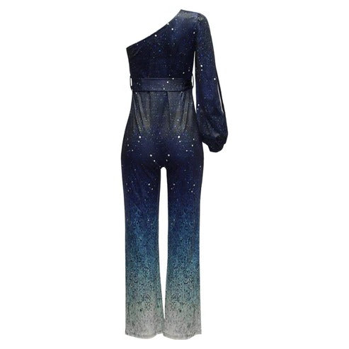 Women’s One-Shoulder Sequin Ombre Evening Jumpsuit