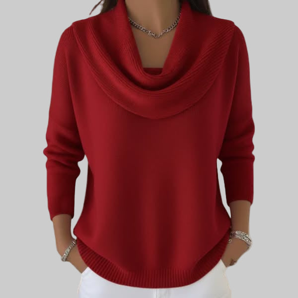 Suéter de punto para mujer con cuello vuelto cómodo y mangas largas
