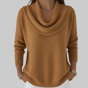 Suéter de punto para mujer con cuello vuelto cómodo y mangas largas