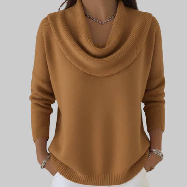 Suéter de punto para mujer con cuello vuelto cómodo y mangas largas