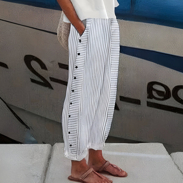 Women's Striped Wide-Leg Cropped Pants with Relaxed Fit