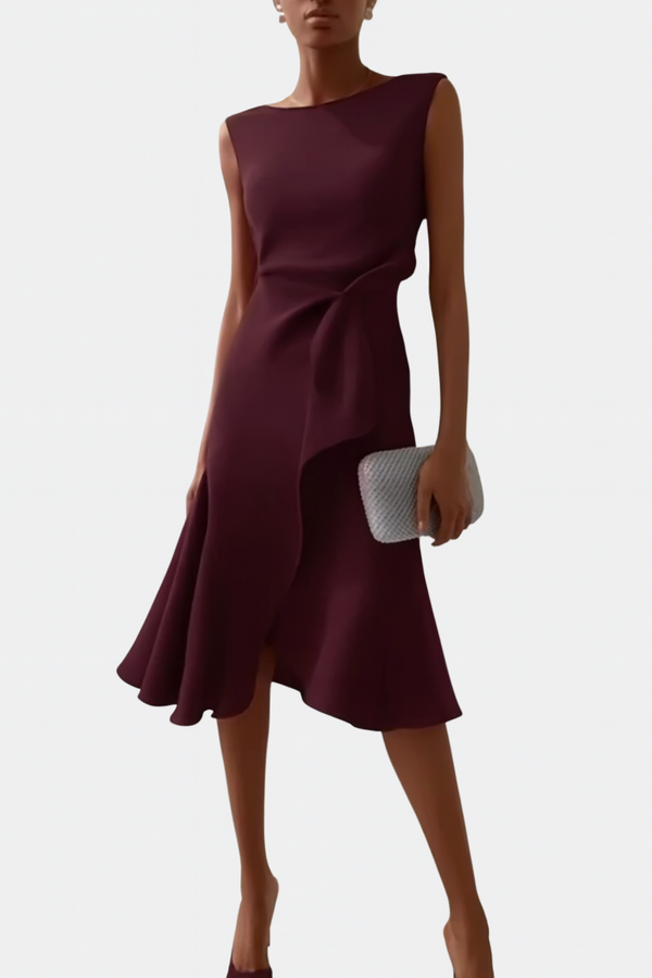 Women's Draped Asymmetric Midi Dress