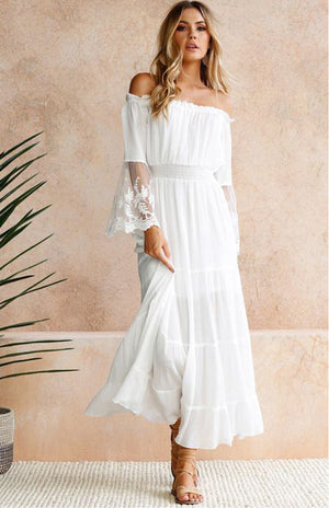 Vestido maxi bohemio para mujer con hombros descubiertos