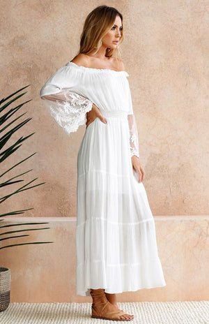 Vestido maxi bohemio para mujer con hombros descubiertos