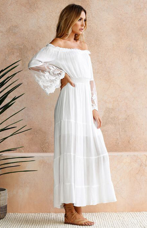 Vestido maxi bohemio para mujer con hombros descubiertos