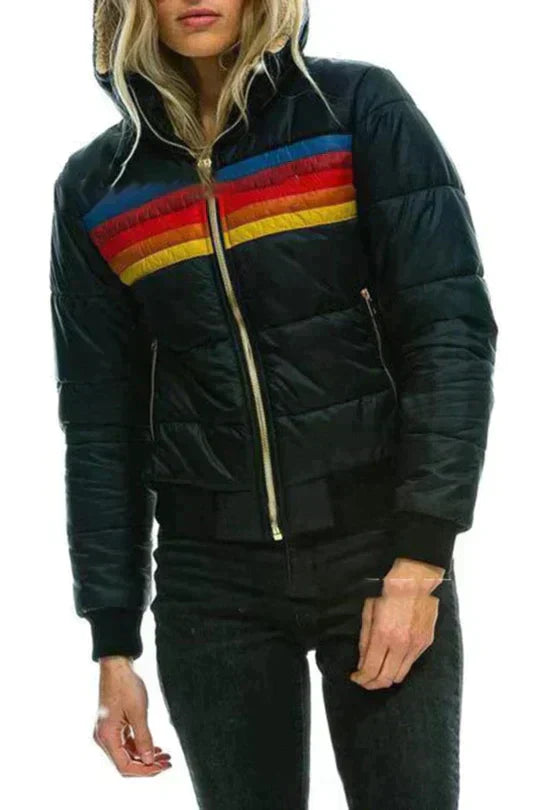 Women's Retro Stripe Puffer Winter Jacket