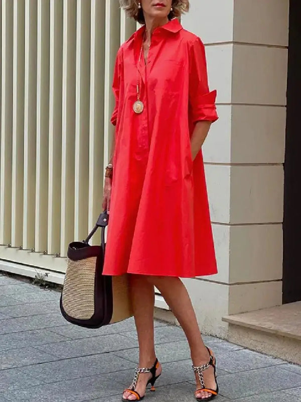 Vestido midi elegante de mujer de manga larga