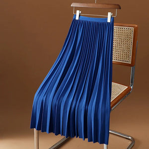 Elegant Pleated Elastic Waist Midi Skirt