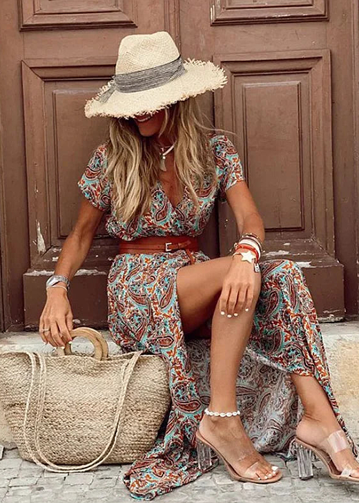 Women’s Floral Boho Split Hem Maxi Dress