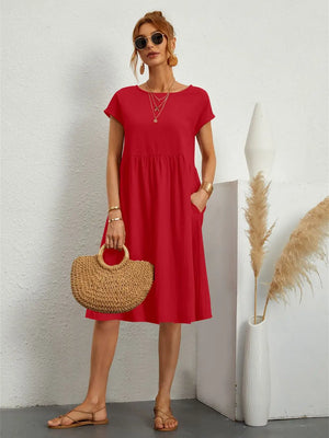 Women’s Casual Relaxed Midi Short Sleeve Dress