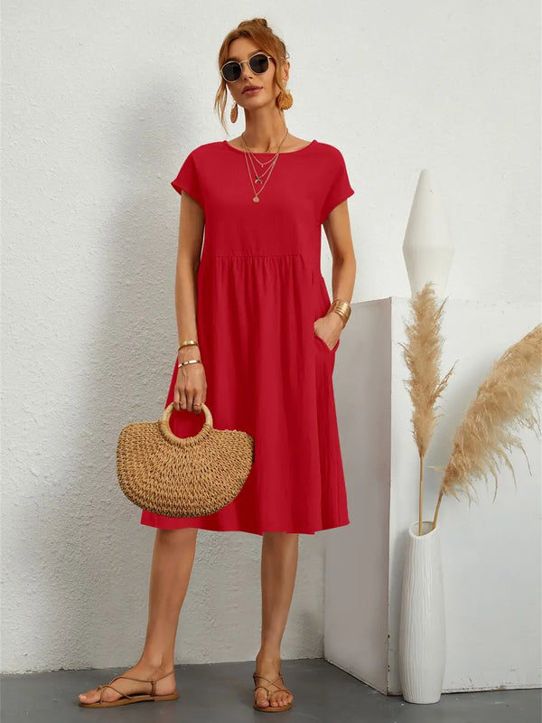 Women’s Casual Relaxed Midi Short Sleeve Dress