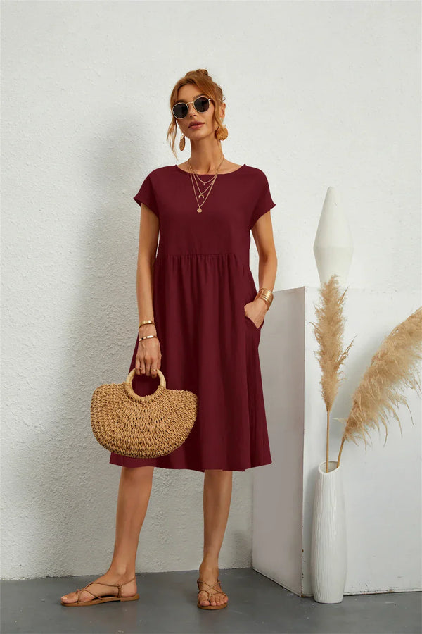 Women’s Casual Relaxed Midi Short Sleeve Dress