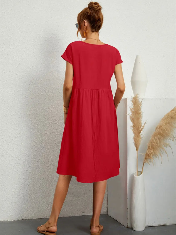 Women’s Casual Relaxed Midi Short Sleeve Dress