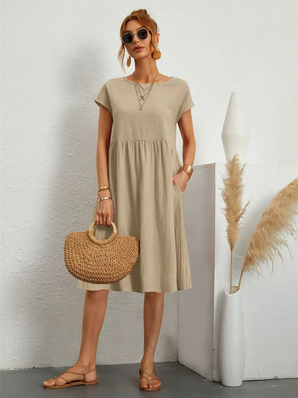 Women’s Casual Relaxed Midi Short Sleeve Dress