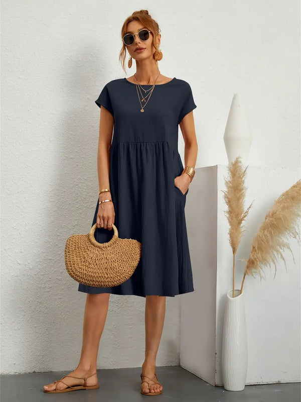 Women’s Casual Relaxed Midi Short Sleeve Dress