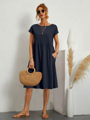 Women’s Casual Relaxed Midi Short Sleeve Dress