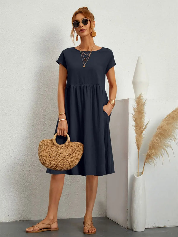 Women’s Casual Relaxed Midi Short Sleeve Dress