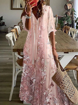 Vestido maxi floral con mangas tres cuartos para mujer