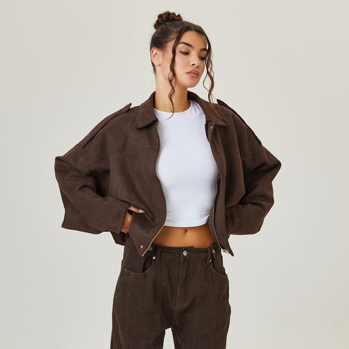 Chaqueta bomber corta estilo ante para mujer