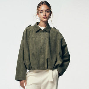 Chaqueta bomber corta estilo ante para mujer