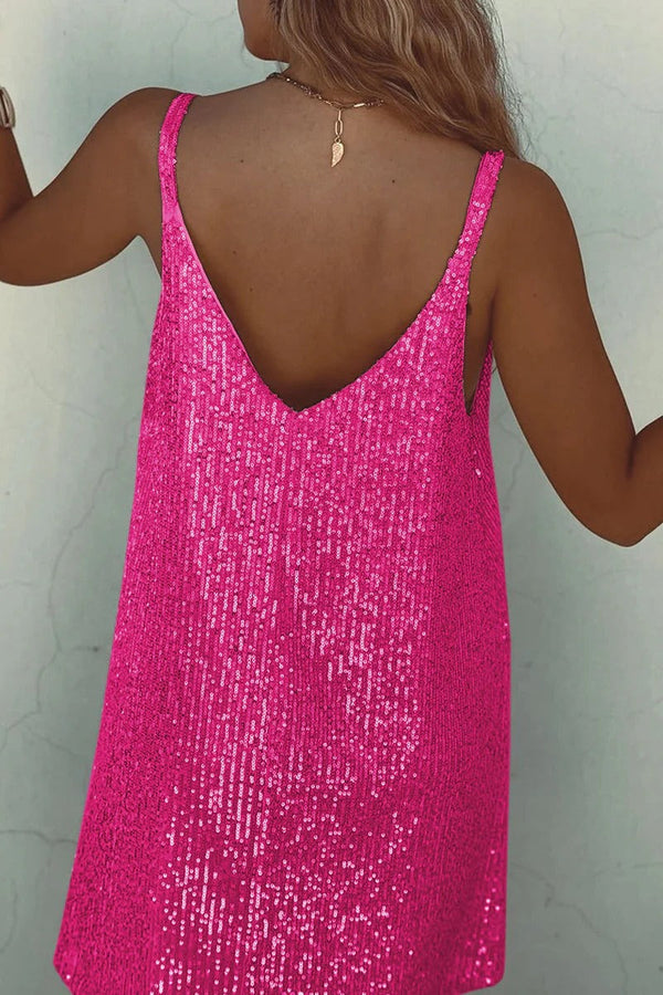 Sparkling V-Back Sequin Mini Dress