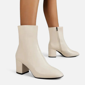 Sleek Square Toe Zip-Up Block Heel Ankle Boots