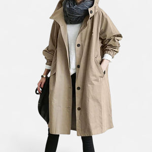 Casual Button-Up Hooded Longline Coat