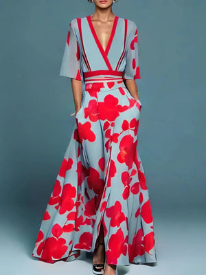 Women’s Floral Wrap V-Neck Maxi Dress