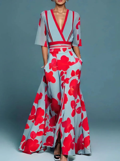 Women’s Floral Wrap V-Neck Maxi Dress