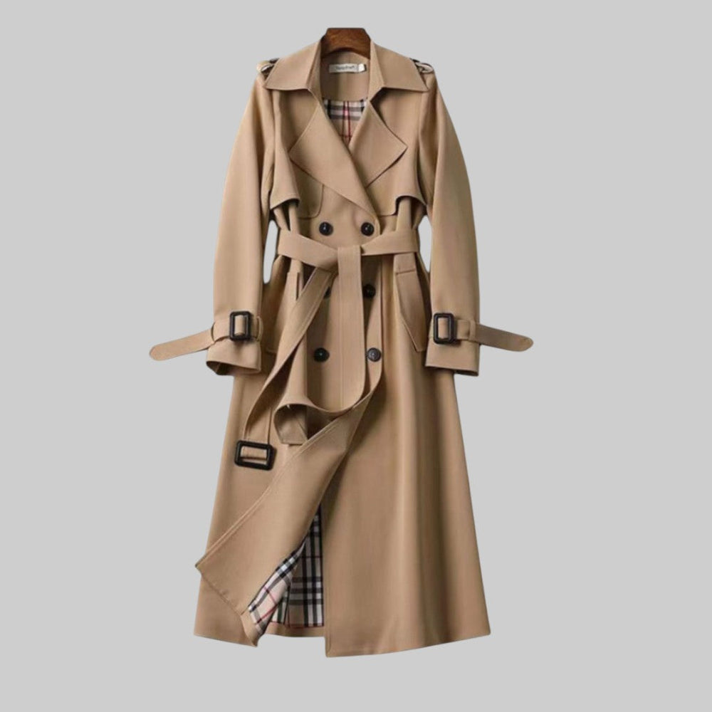 Abrigo trench para mujer con cinturón y doble botonadura