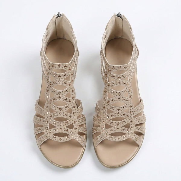Women’s Rhinestone Gladiator Wedge Sandals with Back Zipper
