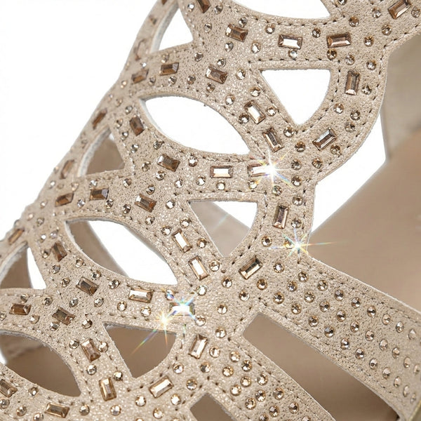 Women’s Rhinestone Gladiator Wedge Sandals with Back Zipper
