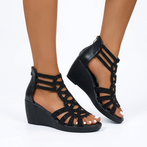 Women’s Rhinestone Gladiator Wedge Sandals with Back Zipper