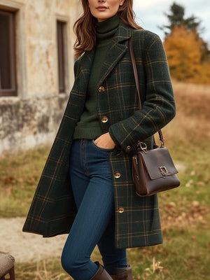 Elegant Women’s Plaid Coat Lightweight Warm Fitted
