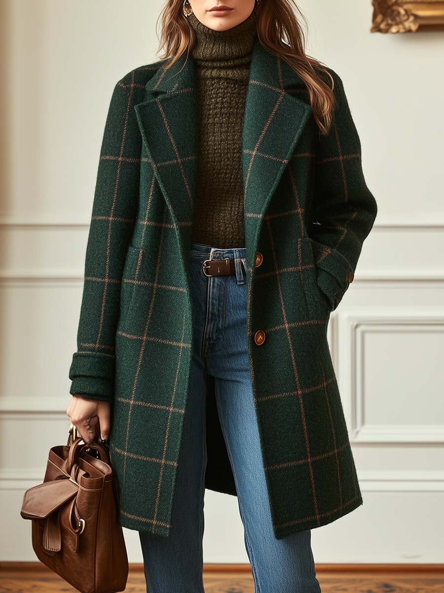 Stylish Women's Plaid Mid-Length Winter Coat