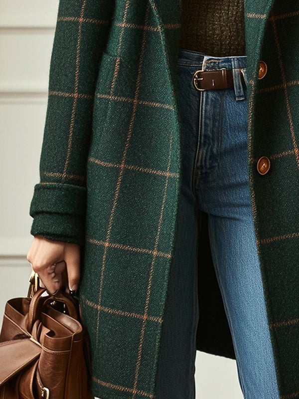 Stylish Women's Plaid Mid-Length Winter Coat