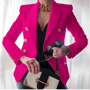 Elegant Double-Breasted Gold Button Blazer
