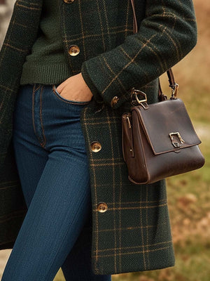 Elegant Women’s Plaid Coat Lightweight Warm Fitted