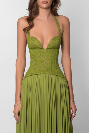 Women's Lace Corset Pleated Maxi Dress