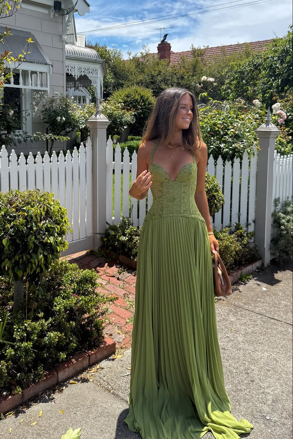 Women's Lace Corset Pleated Maxi Dress