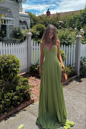 Women's Lace Corset Pleated Maxi Dress