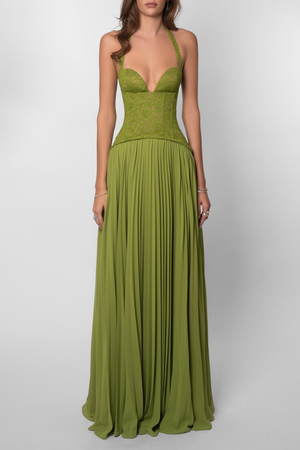 Women's Lace Corset Pleated Maxi Dress