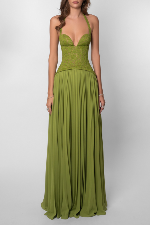 Women's Lace Corset Pleated Maxi Dress