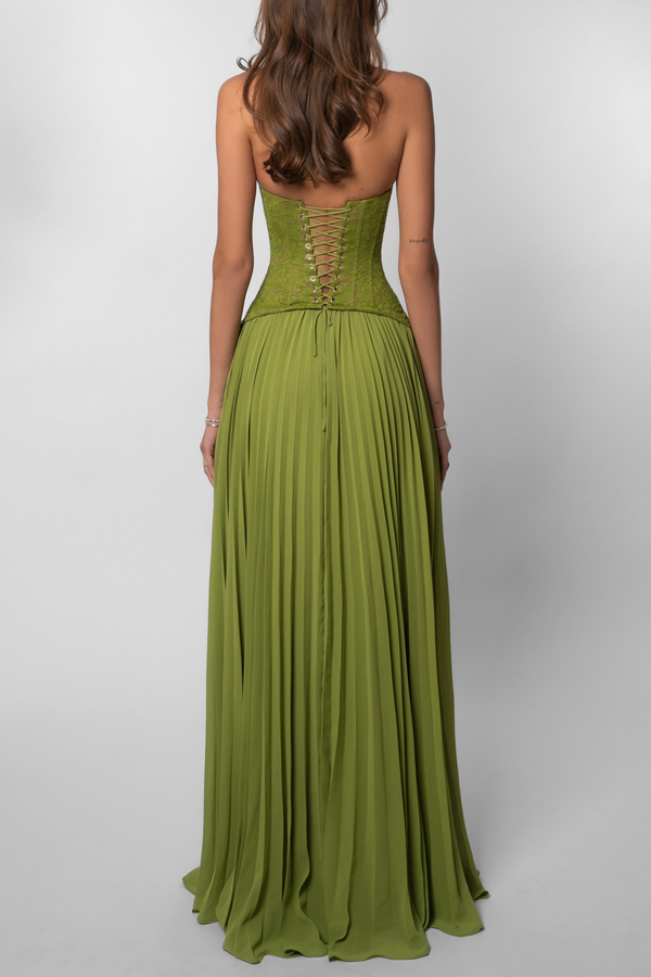 Women's Lace Corset Pleated Maxi Dress
