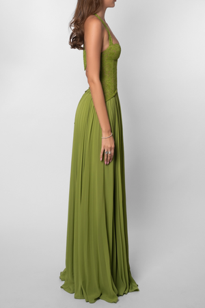 Women's Lace Corset Pleated Maxi Dress