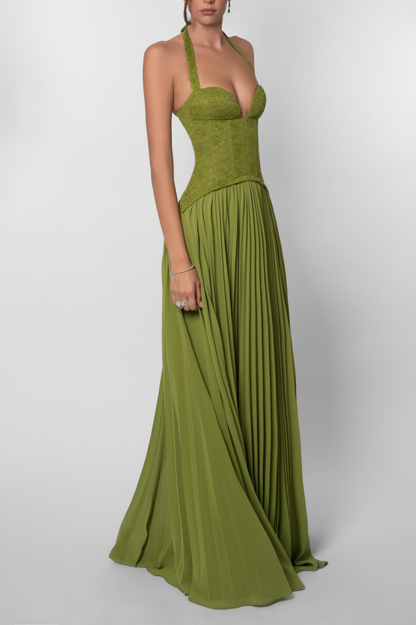 Women's Lace Corset Pleated Maxi Dress