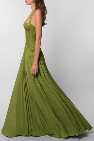 Women's Lace Corset Pleated Maxi Dress