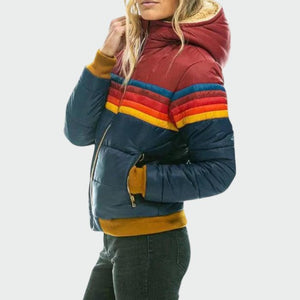 Women's Retro Stripe Zip-U Puffer Hooded Jacket