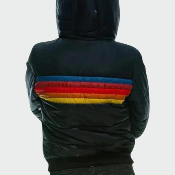 Women's Retro Stripe Zip-U Puffer Hooded Jacket