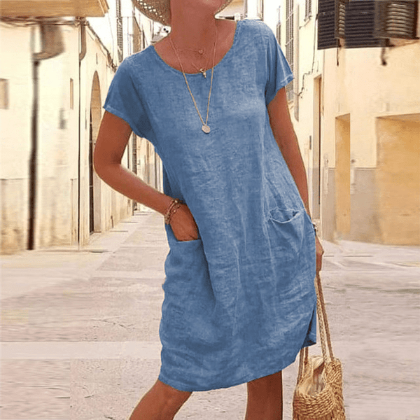 Women's Linen Midi Dress with Pockets